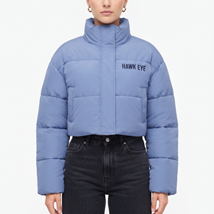 Wholesale Women's <b>Cropped</b> Quilted Winter <b>Jacket</b> Stand Collar Zip Up <b>Puffer</b> Bomber Coat for Women's - Product Image 5