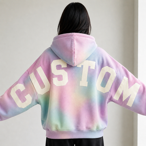 Winter Trendy Custom Pastel Tie-Dye <b>Drop</b> Shoulder Hoodie Oversized Heavyweight Cotton Unisex Hoodies <b>Back</b> Lettering Print Tops - Product Image 3