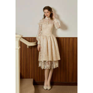 Vestido Jacquard ELISA para Mujer con Encaje Floral de Algodón de Doble Capa - Product Image 1