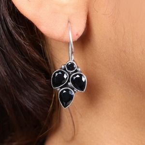 Pendientes de Ónix Negro Tribal en Forma de Gota de Agua |   Pendientes de Plata Antigua Estilo Boho Étnico para Fiesta, Joyería Artesanal para Mujer - Product Image 5