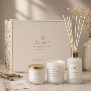 ชุดของขวัญเทียนหอมอโรมาเธอราพีสีขาวด้าน AIKUN พร้อมก้านไม้หอม และโลโก้สั่งทำ สำหรับของขวัญองค์กร - Product Image 1