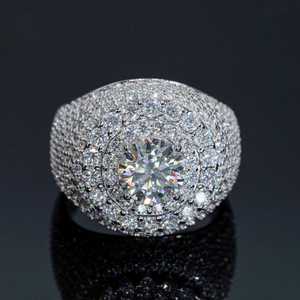 Moissanite Round Cut Diamond Dome <b>Ring</b> For <b>Mens</b> 925 Sterling <b>Silver</b> Fine Hip Hop Party Jewelry Gift For Friends - Product Image 1