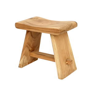 Tabouret en bois Hye fabriqué en teck massif avec finition naturelle pour un salon, une chambre et un mobilier d'hôtel au style moderne et minimaliste - Product Image 2