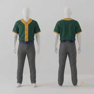 Uniforme de Béisbol Personalizado para Hombre, Jersey Verde con Rayas Amarillas, Pantalones Grises con Rayas Amarillas, Cinturón Azul, Conjunto de Ropa Deportiva para Equipo - Product Image 1