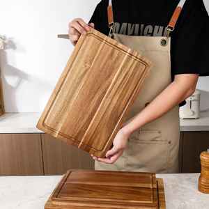Tabla de cortar de madera de acacia con ranura para jugos, tabla de picar de madera grande, tabla de cortar carne tipo bloque de carnicero para cocina - Product Image 1