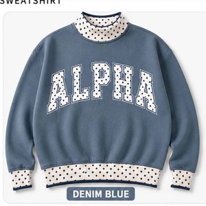 Alpha Lilac Vintage <b>Mock</b> <b>Neck</b> Crew <b>Neck</b> Cotton Fleece Sweatshirt Women Men Ladies Unisex Gingham Patch Polka Dot Greek Letter - Product Image 4