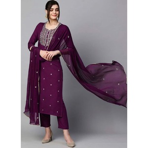 กางเกงผ้าเรยอนปักลายสำหรับทำงานกับไวน์ dupatta - Product Image 1