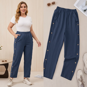 Pantalon droit pour femme, doux, écologique, à séchage rapide, taille mi-haute, devant plat, taille élastique, coupe décontractée, respirant, pour le bureau - Product Image 2