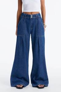 Pantalones vaqueros de cintura alta para hombre, talla grande, de algodón lavado a la piedra, con bolsillos de parche, corte holgado, casuales, con cierre de botones - Product Image 4