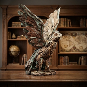 Handcrafted <b>wooden</b> eagle sculpture <b>rustic</b> teak driftwood bird animal statue wings spread floor accent decoration unit setup nows - Product Image 5