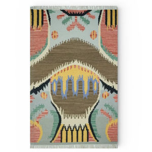 Alfombra Persa Abstracta de Lana Hecha a Mano, Tejido Plano, Ecológica |   Alfombra Antigua de Estilo Vintage - Product Image 1