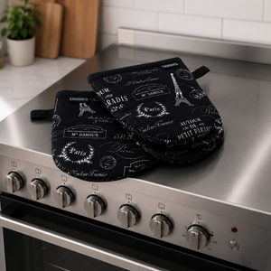 Vintage Paris Print Mini Oven Mitts 12x16 cm | Heat Resistant Cotton Kitchen Gloves <b>Pot</b> <b>Holders</b> for Baking Cooking Microwave Use - Product Image 3