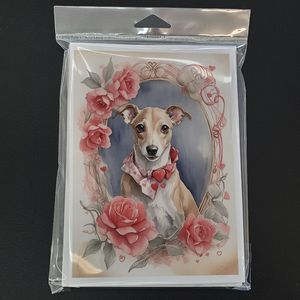 Whippet Valentine Roses A7 Tarjetas de felicitación Paquete de 8 tarjetas de nota en blanco con sobres 5x7 Tamaño caprichoso - Product Image 3