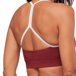 Sujetador Deportivo para Mujer con Logotipo Personalizado, Color Rojo Carmín, Ribete en Contraste de Nailon y Spandex, Top de Yoga con Soporte Ligero, Ropa Deportiva para Gimnasio y Entrenamiento - Product Image 6