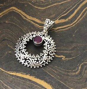 Designer <b>Emerald</b> Cut Ruby <b>Pendant</b> with Bezel Setting Vintage Style Handcrafted 925 Sterling Silver Unisex Jewelry - Product Image 2