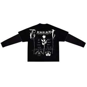 เสื้อยืดโอเวอร์ไซส์ผ้าคอตตอนเนื้อหนา พิมพ์ลาย DTG คุณภาพสูง ล้างสีแบบ Dirty Wash ประดับมุกและอัญมณี แขนยาวสองชั้น แบบครอป - Product Image 5