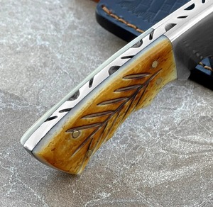 Custom Handmade OEM DIY Skinner Hunting Gut <b>Hook</b> Knife Damascus Steel Bone Handle <b>Clip</b> Point 8in Overall Leather - Product Image 3