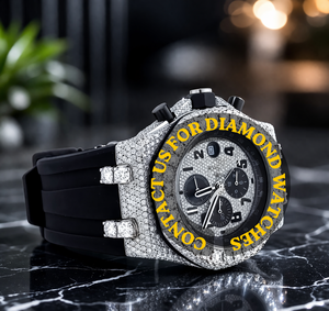Montre Unique pour Homme, Cadran Rond avec Bracelet en Caoutchouc Noir, Mouvement à Quartz, Chronographe en Diamant Moissanite Précieux et Élégant, Idéale pour les Soirées - Product Image 1