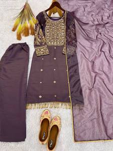 นำเสนอใหม่พร้อมที่จะสวมใส่ของแข็งงานปักหนักและลำดับด้านบนด้วย pent และ dupatta - Product Image 4