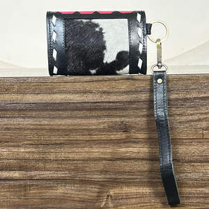 Porte-monnaie en cuir de vachette fait main en gros, style western, motif à carreaux, porte-cartes de crédit avec anneau pour femmes - Product Image 5