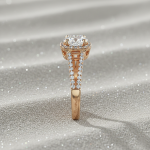 Cushion <b>Split</b> Shank Diamond Halo Rose Gold Plated for Certified Engagement <b>Ring</b> - Product Image 2