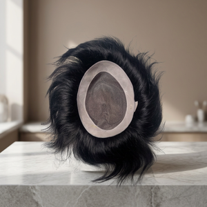 Perruque Taz pour hommes en cheveux humains Remy indiens, ondulation naturelle, écologique, douce, pré-bouclée, base mono, imperméable, légère et portable - Product Image 3