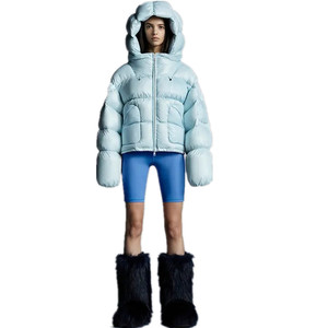 Women's High Quality Winter <b>Stand</b> Collar Puffer Jacket Breathable Nylon Heated Cotton Coat Lining Custom Logo Print Solid Silk - Product Image 4