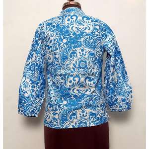 Camisas de fiesta cortas para mujer, hechas a mano en India, de algodón puro, con estampado floral, diseño bohemio, manga larga. - Product Image 6