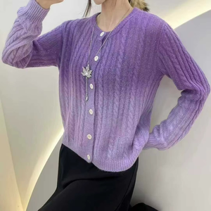 Autumn Winter Korean Solid Color O-Neck Twist Cable Thick Wool <b>Cardigan</b> <b>Sweater</b> Tops Women's Clothing - Product Image 3