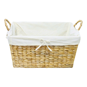 Handcrafted WATER HYACINTH STORAGE <b>BASKET</b> with Metal Frame Cotton Lined Laundry <b>Hamper</b> Vietnam Home Decor - Product Image 1