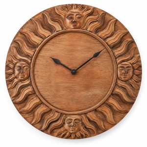 Handgefertigte Mangoholz-Sonnengesicht-Terrakotta-Wanduhr - Großhandel Moradabad - Product Image 1