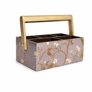 Wooden <b>Storage</b> <b>Basket</b> with <b>Gold</b> Handle | Modern Rectangle Design | Decorative Multipurpose Organizer | Handmade Kitchen <b>Storage</b> - Product Image 1