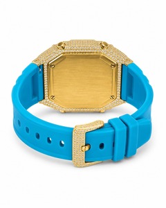 Unisex Digital <b>Watch</b> With Rhinestone Case Square Shape Gold Silicone Band - Product Image 3
