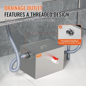 Trappola per Grasso in Acciaio Inox per Cucine Commerciali, 8 LBS, con Ingresso Laterale, 2.8 GPM, per Rifiuti Alimentari - Product Image 4