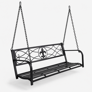 Black Metal <b>Hanging</b> Porch Swing Bench With Chains Outdoor Garden Patio Wrought Iron Decorative <b>Seat</b> for Home Decor - Product Image 2