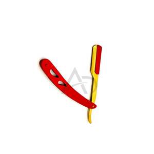 Red and Yellow Custom Logo Barber <b>Razor</b> Dual Tone Stainless Steel Straight Blade Grooming <b>Razor</b> For <b>Men</b> - Product Image 3