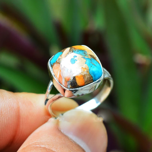 Bague en argent sterling 925 avec pierre précieuse turquoise huître, sertie classique, pour femme, idéale pour un anniversaire - Product Image 2