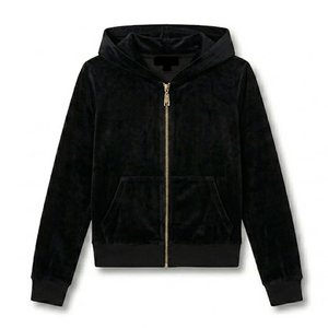 Nouveau sweat-shirt à capuche zippé en velours noir pour femme, avec logo personnalisé, manches longues, couleur unie, coupe classique, respirant, idéal pour l'automne - Product Image 1