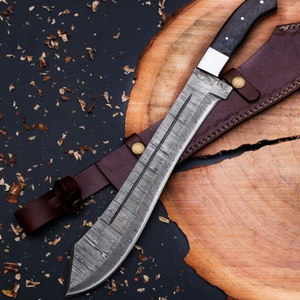 Silbernes Damast-Machetenmesser mit schwarzem Holzgriff, langes feststehendes Messer für Outdoor, Camping und Bushcraft - Product Image 1