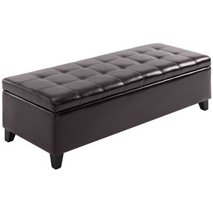 Banc de rangement capitonné en similicuir marron foncé pour salon, chambre et entrée - Product Image 1