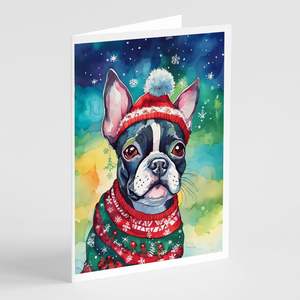 การ์ดอวยพรคริสต์มาส whimsical Boston Terrier พร้อมซองจดหมายขนาด8 A7ขนาด5x7 - Product Image 1