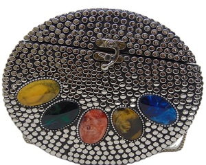 2022 New Party Fashion Women Multicolor Resin stone Siver Metal Clutch Round Bag - Product Image 1