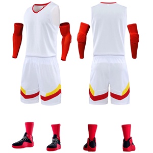 Conjunto de Uniforme de Baloncesto Blanco Personalizado Unisex, Camiseta sin Mangas, Pantalones Cortos, Coderas Rojas, Calcetines Transpirables que Absorben la Humedad - Product Image 2