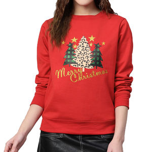 Women <b>Red</b> Christmas Sweatshirt Leopard Print Trees <b>Glitter</b> Embroidered Crew Neck Long Sleeve Winter Top - Product Image 1
