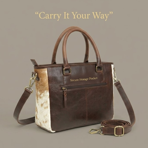 Premium Hair On Hide Leather Crossbody <b>Bag</b> | Handmade Western Shoulder Purse <b>Black</b> Tan Brown Rustic Messenger Tote Handbag - Product Image 3