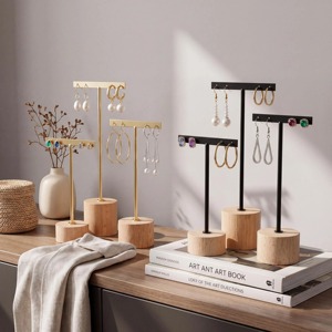 Simple Metal Earring Stand With Wooden Base <b>For</b> Jewelry Display Home Organization And <b>Dressing</b> <b>Table</b> <b>Storage</b> From India - Product Image 6