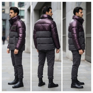 Chaqueta acolchada de dos tonos para hombre, metálica, cálida para invierno, con cuello alto, informal, con cremallera, OEM, ODM, venta al por mayor - Product Image 4