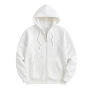 Sweat-shirt à capuche zippé blanc pour homme, coupe classique, en coton French Terry, décontracté, avec poche avant, pour l'automne - Product Image 1
