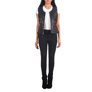 <b>Women's</b> <b>Leather</b> Biker Vest <b>Vintage</b> Motorcycle Sleeveless Outerwear Slim Fit V-Neck Waterproof Windproof Zipper Closure Fashion - Product Image 6