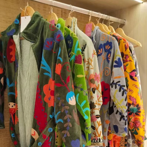 Manufacturer Wholesale Cotton Velvet Maxi Kimono Robe Jacket Reversible Coat Cardigan Bride Suzani Embroidery Jacket Winter Coat - Product Image 1